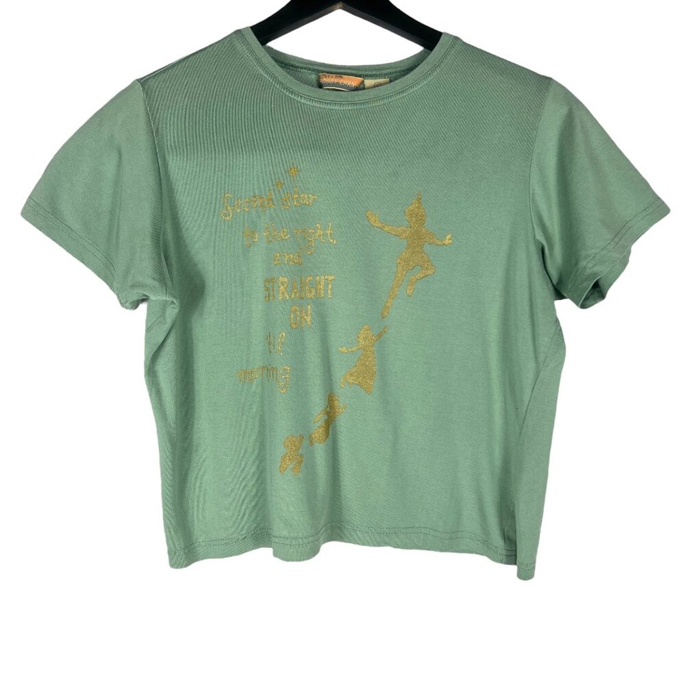 Bobby Chan Peter Pan Second Star to the Right Silk Cropped Relaxed Tee Green S